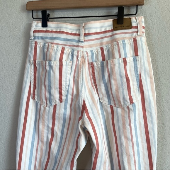 American Eagle High Rise Retro Stripe Mom Jean Pants Size 2 Short - Picture 8 of 11